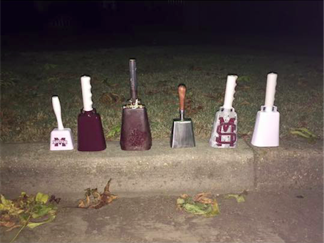 Paula JoAnne Carnaggio has a collection of cowbells. The third from the left dates to 1966 and belonged to her father. 