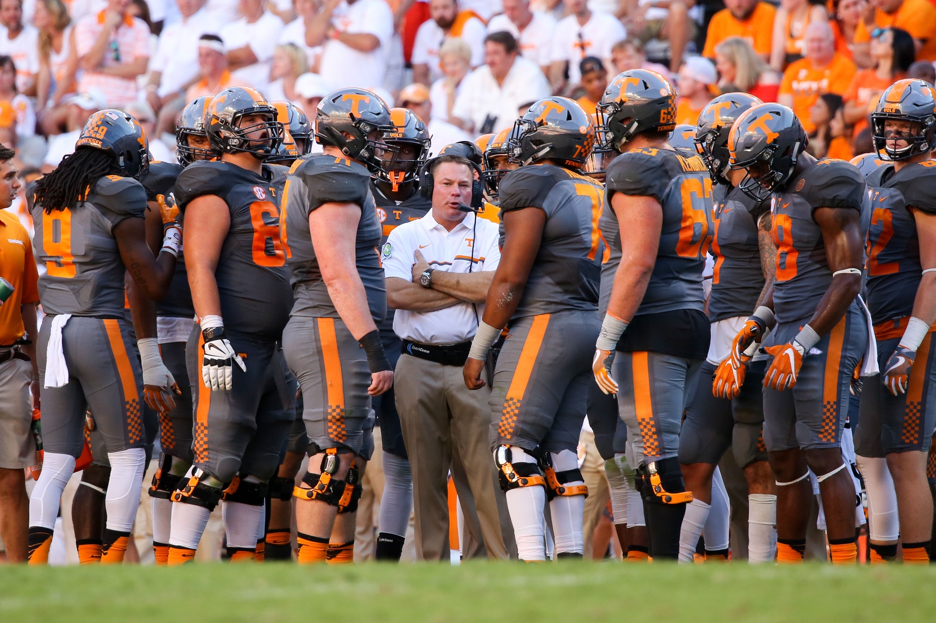 Sep 24, 2016; Knoxville, TN, USA; Tennessee Volunteers head coach Butch Jones during the second half against the Florida Gators at Neyland Stadium. Tennessee won 38-28. Mandatory Credit: Randy Sartin-USA TODAY Sports