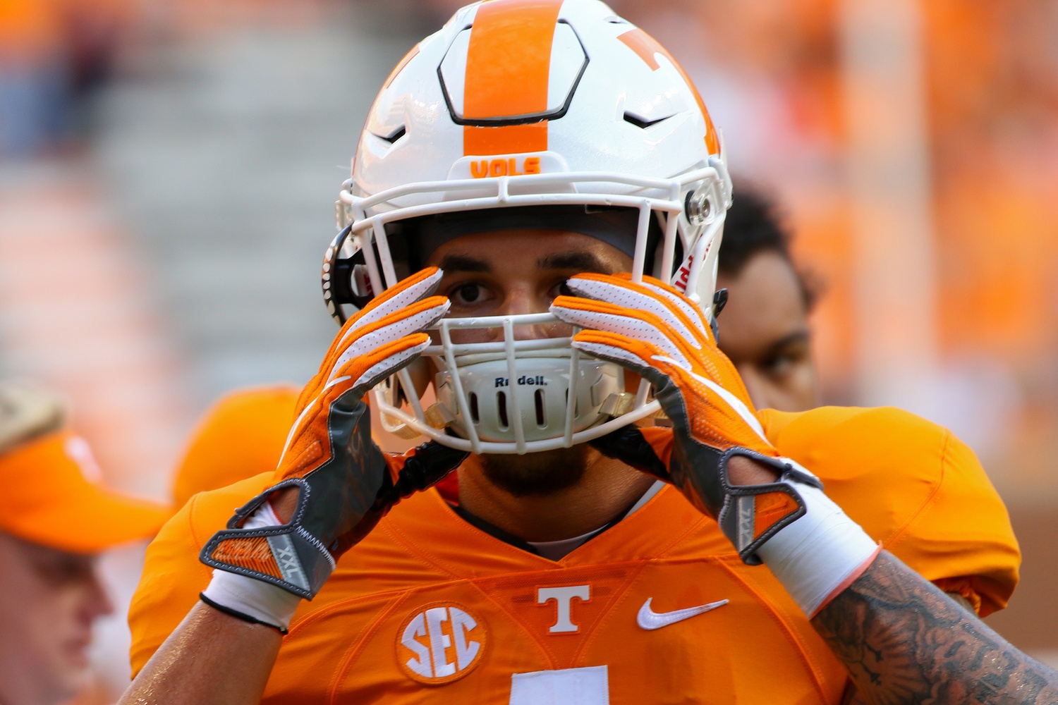 Sep 1, 2016; Knoxville, TN, USA; Tennessee Volunteers running back Jalen Hurd (1) before the game against the Appalachian State Mountaineers at Neyland Stadium. Mandatory Credit: Randy Sartin-USA TODAY Sports