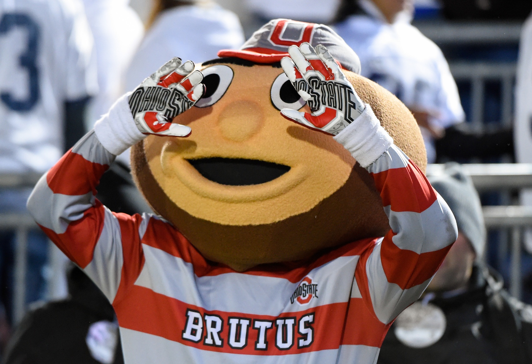 Oct 22, 2016; University Park, PA, USA; The Ohio State Buckeyes mascot Brutus performs prior to the game against the Penn State Nittany Lions at Beaver Stadium. Penn State defeated Ohio State 24-21. Mandatory Credit: Rich Barnes-USA TODAY Sports