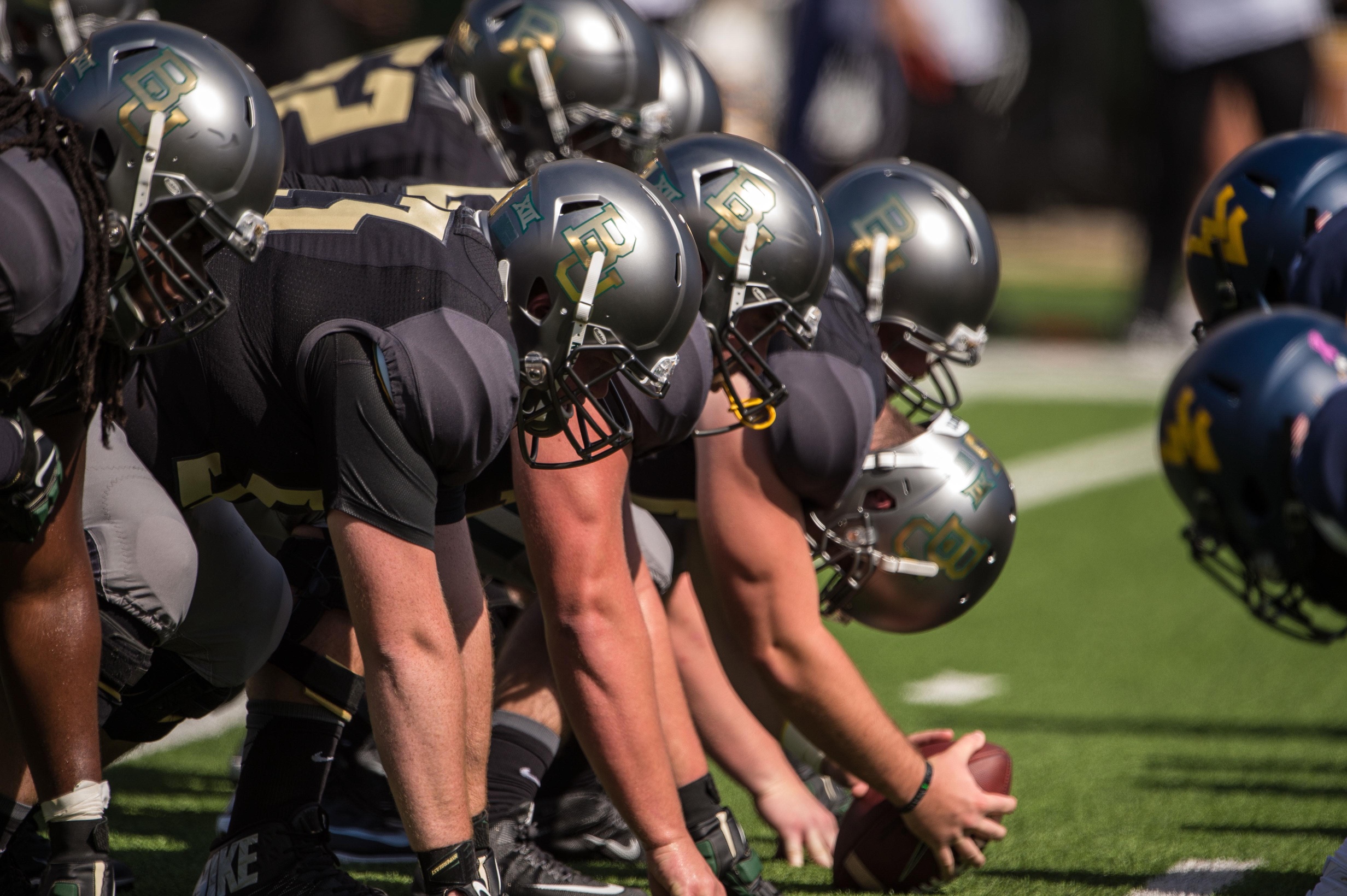 Oct 17, 2015; Waco, TX, USA; A view of the Baylor Bears offensive line during the game against the West Virginia Mountaineers at McLane Stadium. The Bears defeat the Mountaineers 62-38. Mandatory Credit: Jerome Miron-USA TODAY Sports
