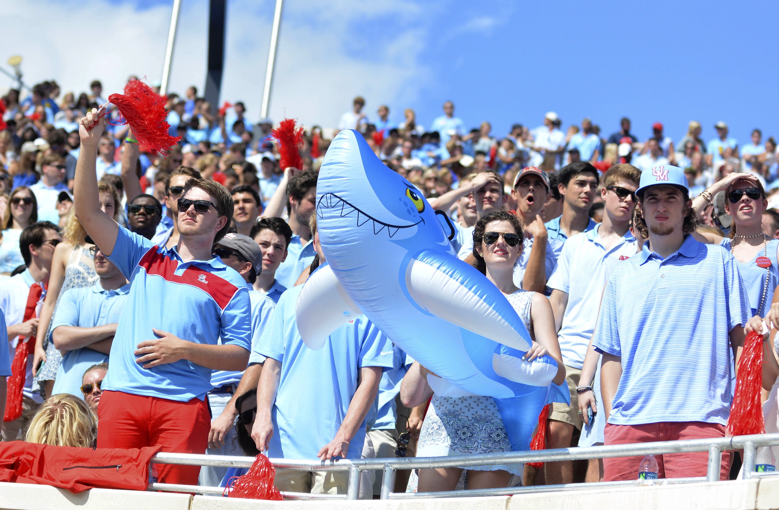 Sep 17, 2016; Oxford, MS, USA; Mississippi Rebels fans cheer before the game against the Alabama Crimson Tide at Vaught-Hemingway Stadium. Mandatory Credit: Matt Bush-USA TODAY Sports