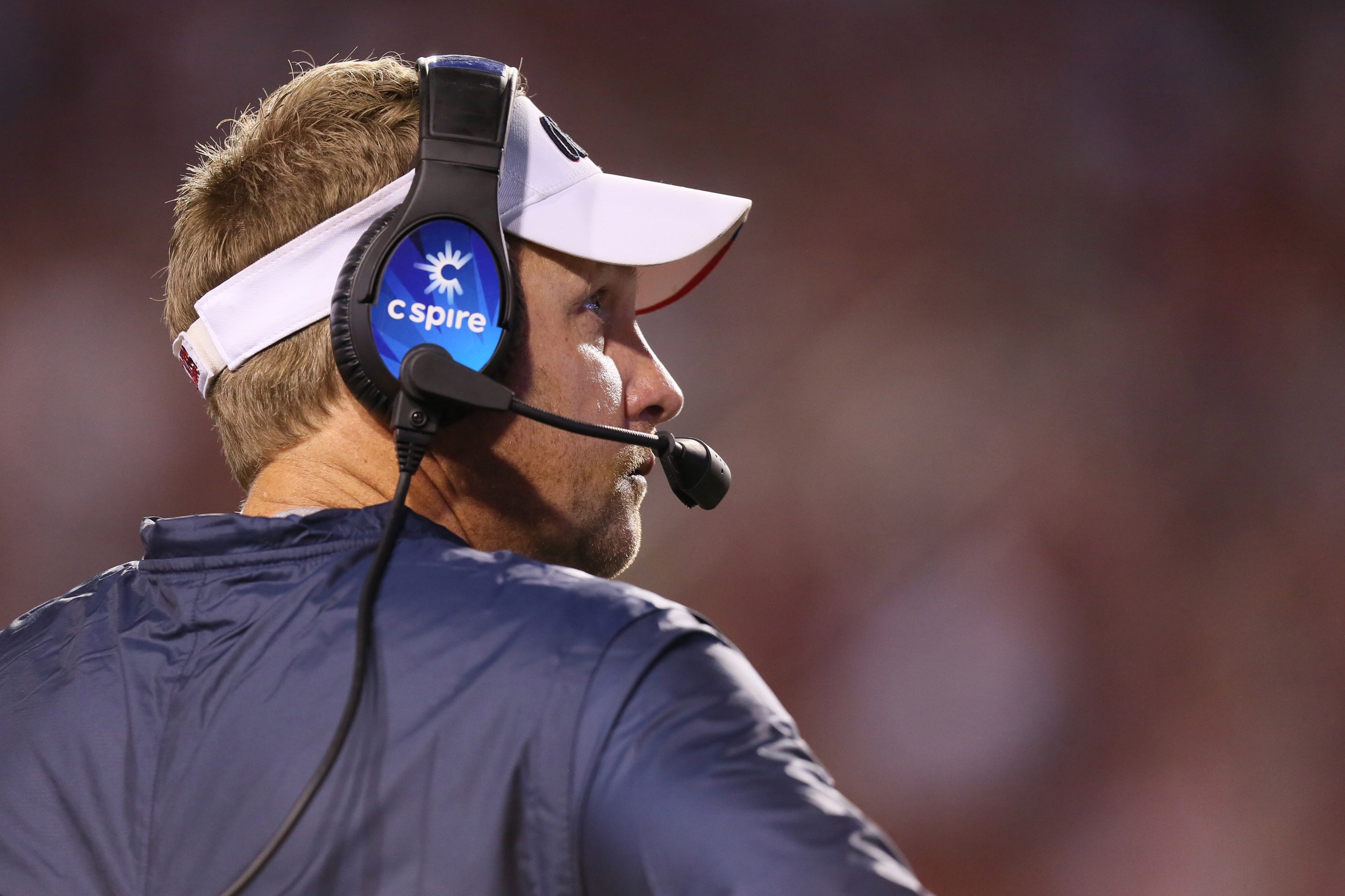 Oct 15, 2016; Fayetteville, AR, USA; Ole Miss Rebels head coach Hugh Freeze during the second half against the Arkansas Razorbacks at Donald W. Reynolds Razorback Stadium. Arkansas defeated Ole Miss 34-30. Mandatory Credit: Nelson Chenault-USA TODAY Sports