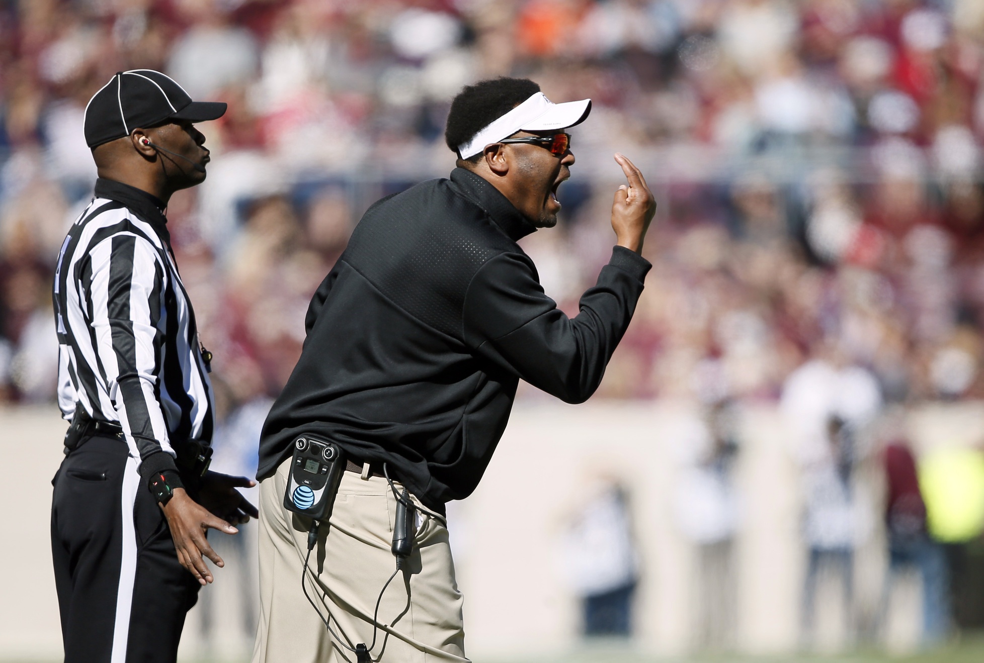 Nov 19, 2016; College Station, TX, USA; Texas A&M Aggies head coach Kevin Sumlin on the sidelines against the University of Texas at San Antonio Roadrunners at Kyle Field. Mandatory Credit: Erich Schlegel-USA TODAY Sports
