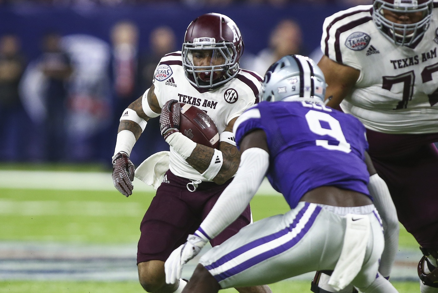 Dec 28, 2016; Houston, TX, USA; Texas A&M Aggies running back Trayveon Williams (5) rushes during the first quarter against the Kansas State Wildcats at NRG Stadium. Mandatory Credit: Troy Taormina-USA TODAY Sports