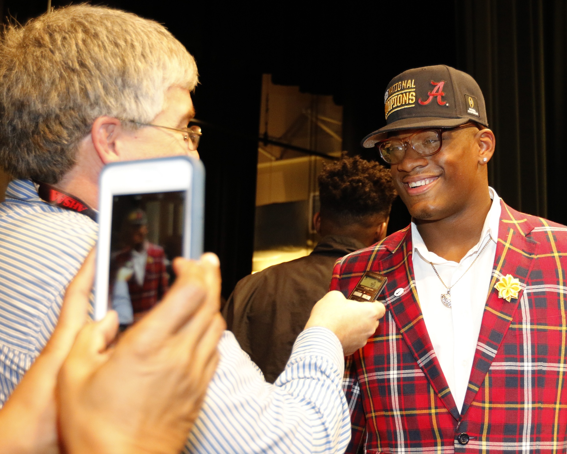 Feb 3, 2016; Montgomery, AL, USA; Carver high school linebacker Lyndell Wilson aka Mack Wilson talks with media after he chooses to play for the Alabama Crimson Tide at Carver High School. Mandatory Credit: Butch Dill-USA TODAY Sports