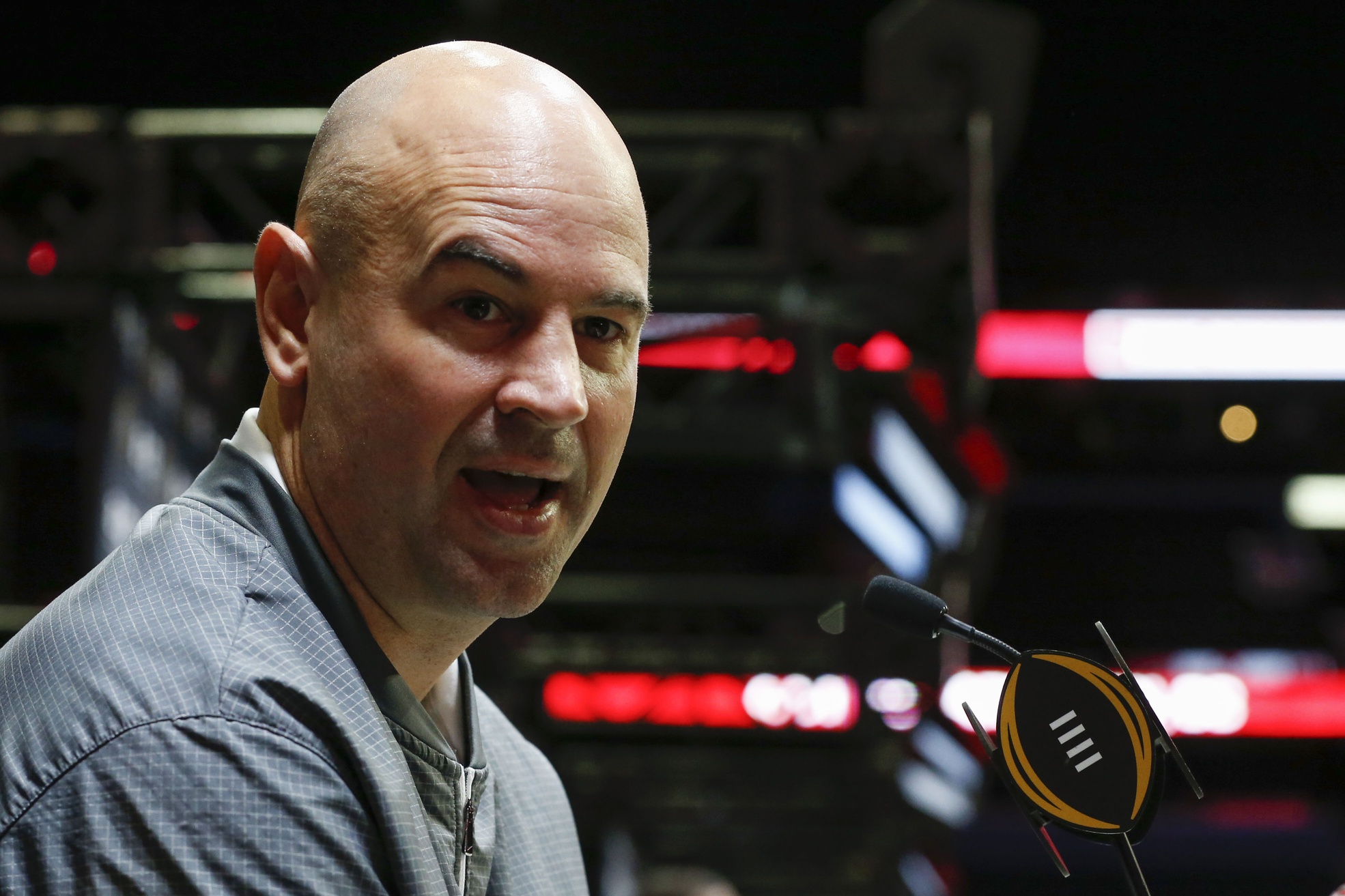 Jan 7, 2017; Tampa, FL, USA; Alabama Crimson Tide defensive coordinator Jeremy Pruitt speaks to media during the Alabama Crimson Tide media day at Amalie Arena. Mandatory Credit: Kim Klement-USA TODAY Sports