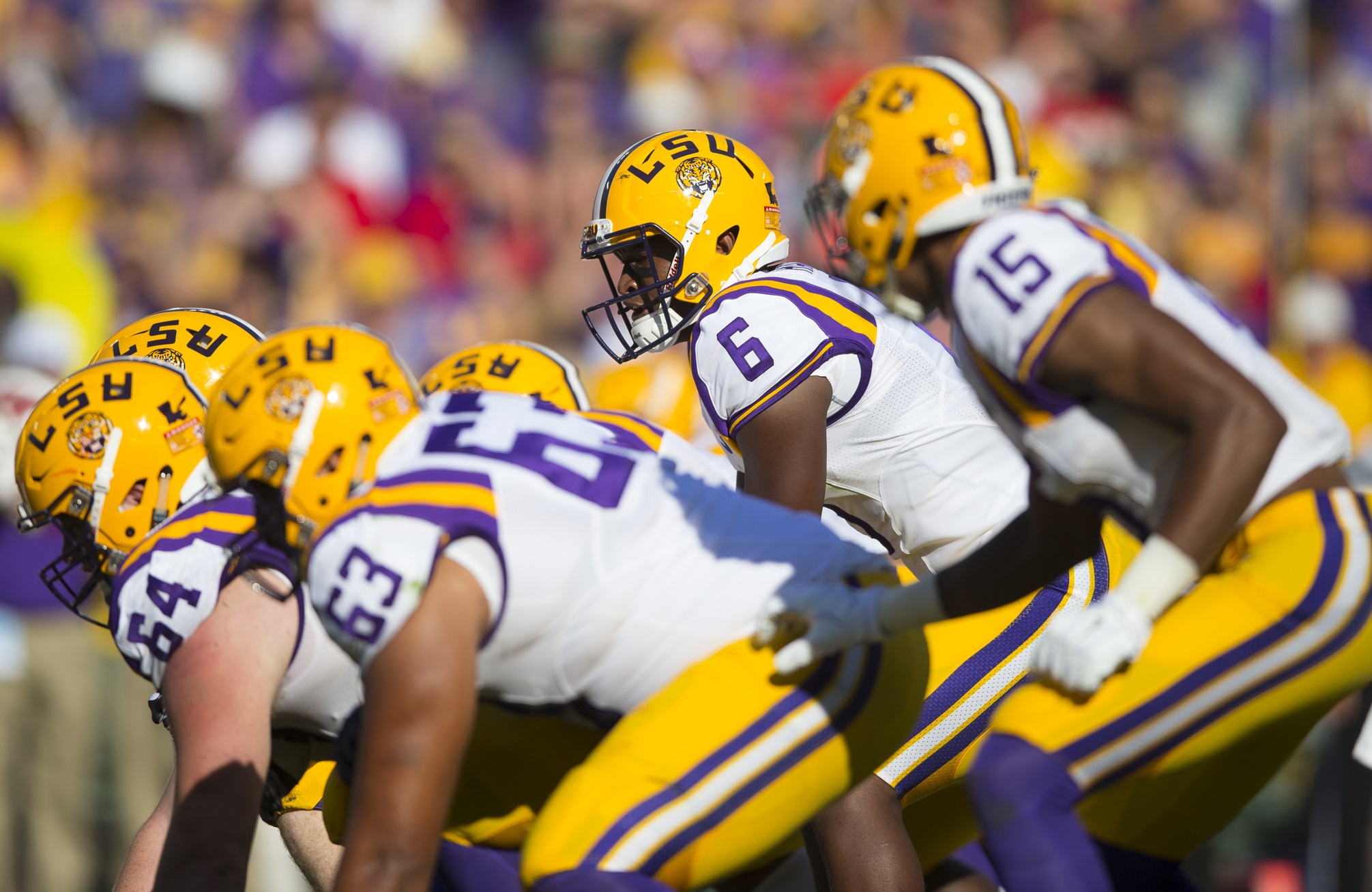 Sep 3, 2016; Green Bay, WI, USA; LSU Tigers quarterback Brandon Harris (6) during the Lambeau Field College Classic against the LSU Tigers at Lambeau Field. Wisconsin won 16-14. Mandatory Credit: Jeff Hanisch-USA TODAY Sports