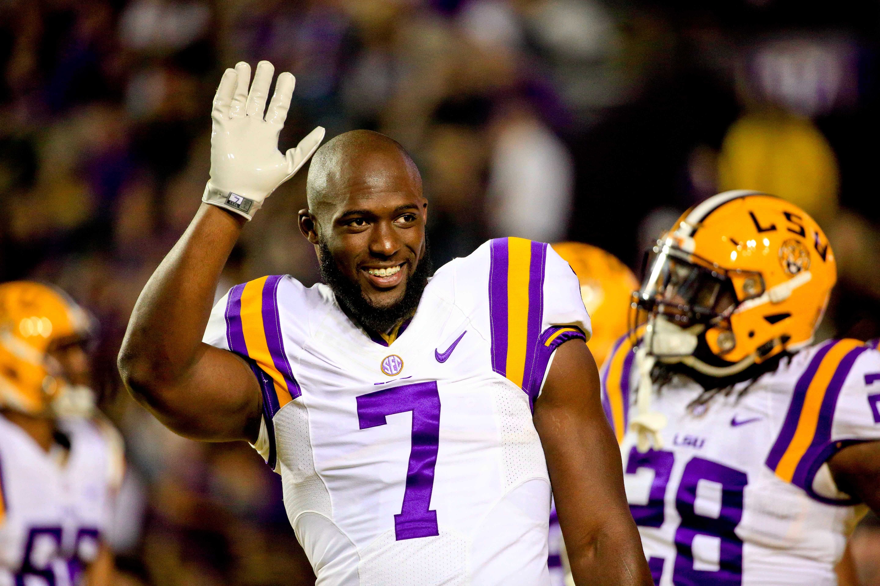 Oct 22, 2016; Baton Rouge, LA, USA; LSU Tigers running back Leonard Fournette (7) before a game against the Mississippi Rebels at Tiger Stadium. Mandatory Credit: Derick E. Hingle-USA TODAY Sports