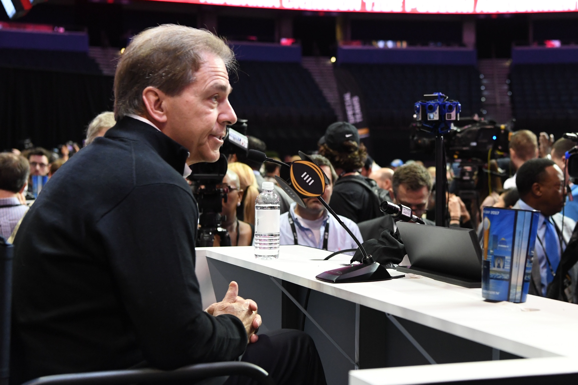 Jan 7, 2017; Tampa, FL, USA; Alabama Crimson Tide head coach Nick Saban during the Alabama Crimson Tide media day at Amalie Arena. Mandatory Credit: John David Mercer-USA TODAY Sports