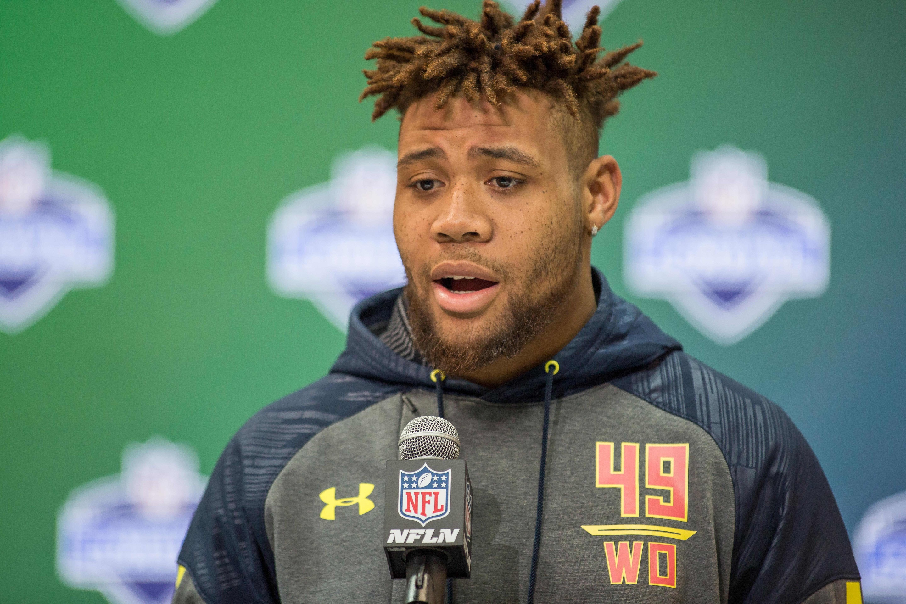 Mar 3, 2017; Indianapolis, IN, USA; Alabama wide receiver Ardarius Stewart speaks to the media during the 2017 combine at Indiana Convention Center. Mandatory Credit: Trevor Ruszkowski-USA TODAY Sports