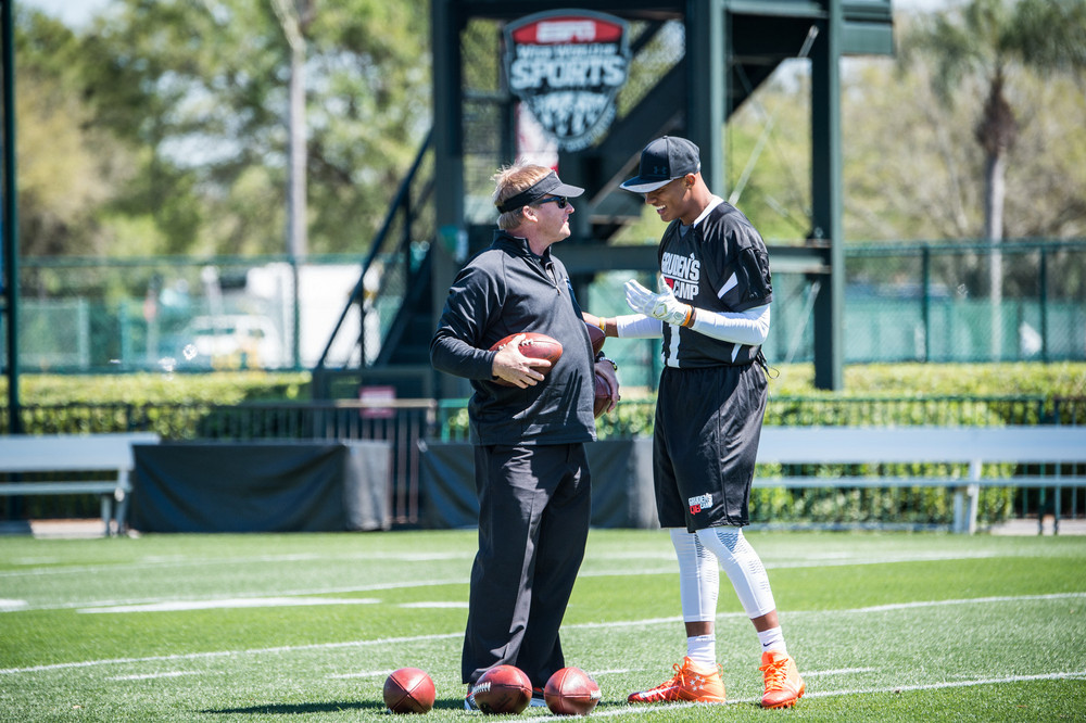 Bay Lake, FL - March 16, 2017 - Wide World of Sports: Jon Gruden and Josh Dobbs during the 2017 class at Gruden Camp (Photo by Heather Harvey / ESPN Images)