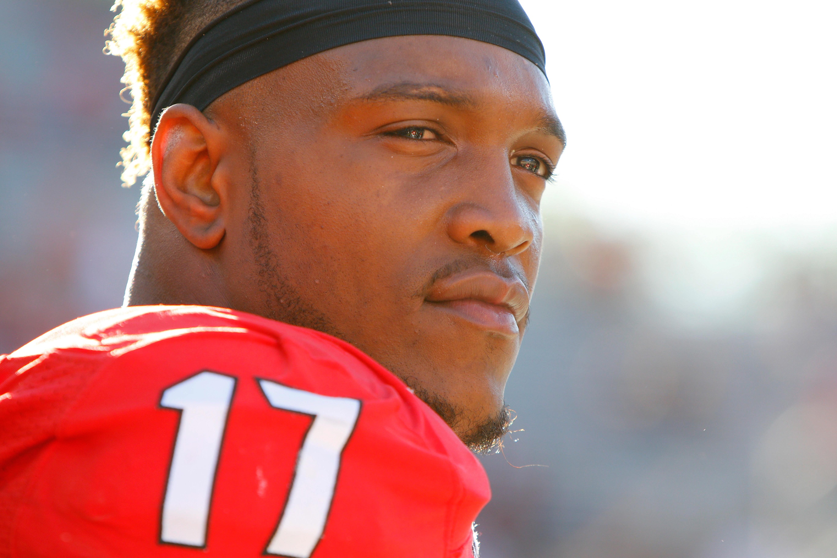 Apr 16, 2016; Athens, GA, USA; Georgia Bulldogs linebacker Davin Bellamy (17) on the sideline during the second half of the spring game at Sanford Stadium. The Black team defeated the Red team 34-14. Mandatory Credit: Brett Davis-USA TODAY Sports