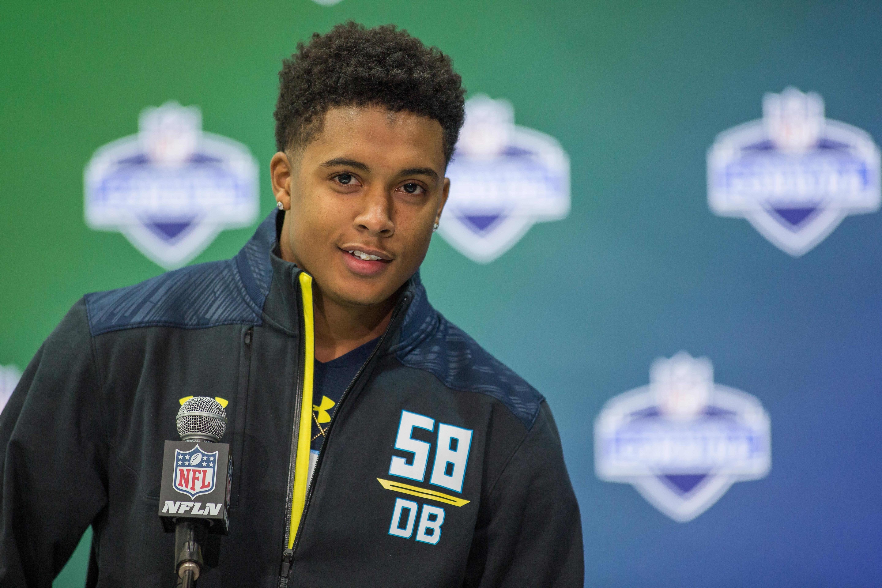 Mar 5, 2017; Indianapolis, IN, USA; Florida Gators defensive back Quincy Wilson speaks to the media during the 2017 combine at Indiana Convention Center. Mandatory Credit: Trevor Ruszkowski-USA TODAY Sports