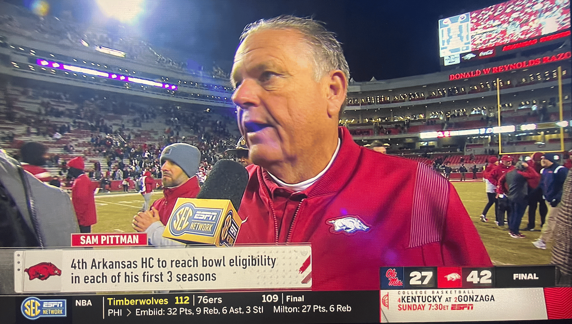 Sam Pittman cherishes win over Ole Miss, bowl eligibility