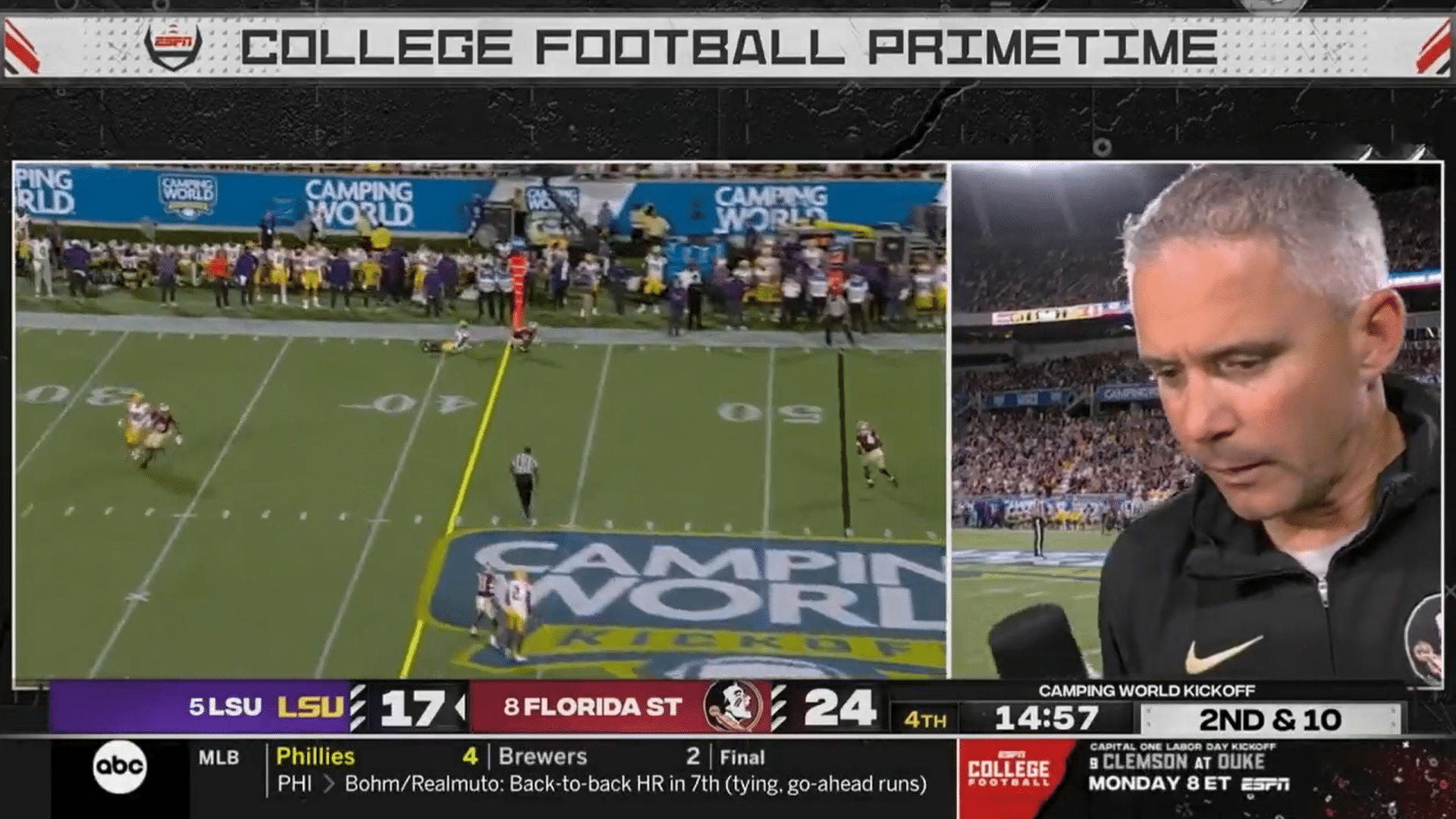 Mike Norvell's entrevista en la banda salió en el peor momento absoluto en la Semana 1.