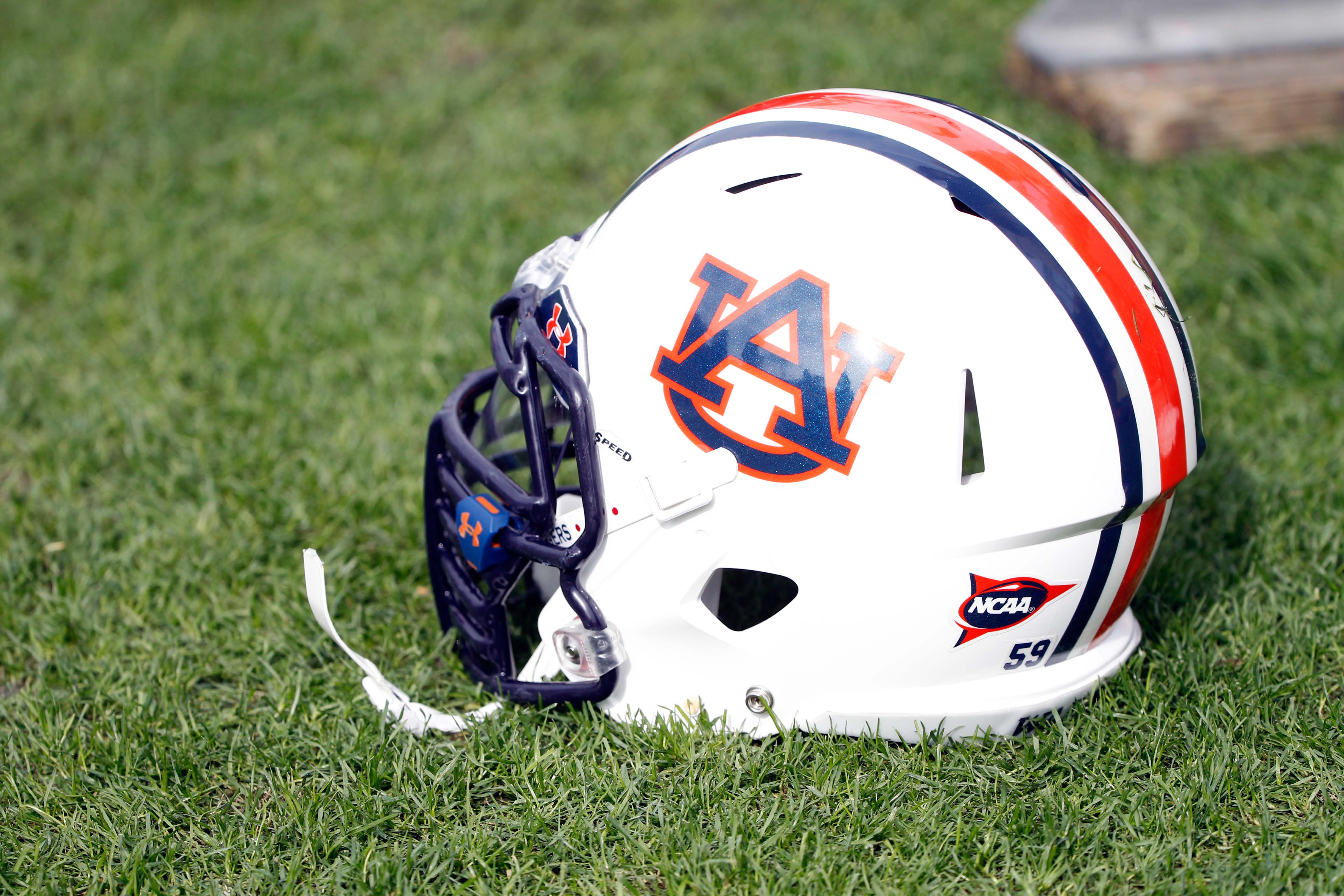 Auburn helmet shown on sideline.