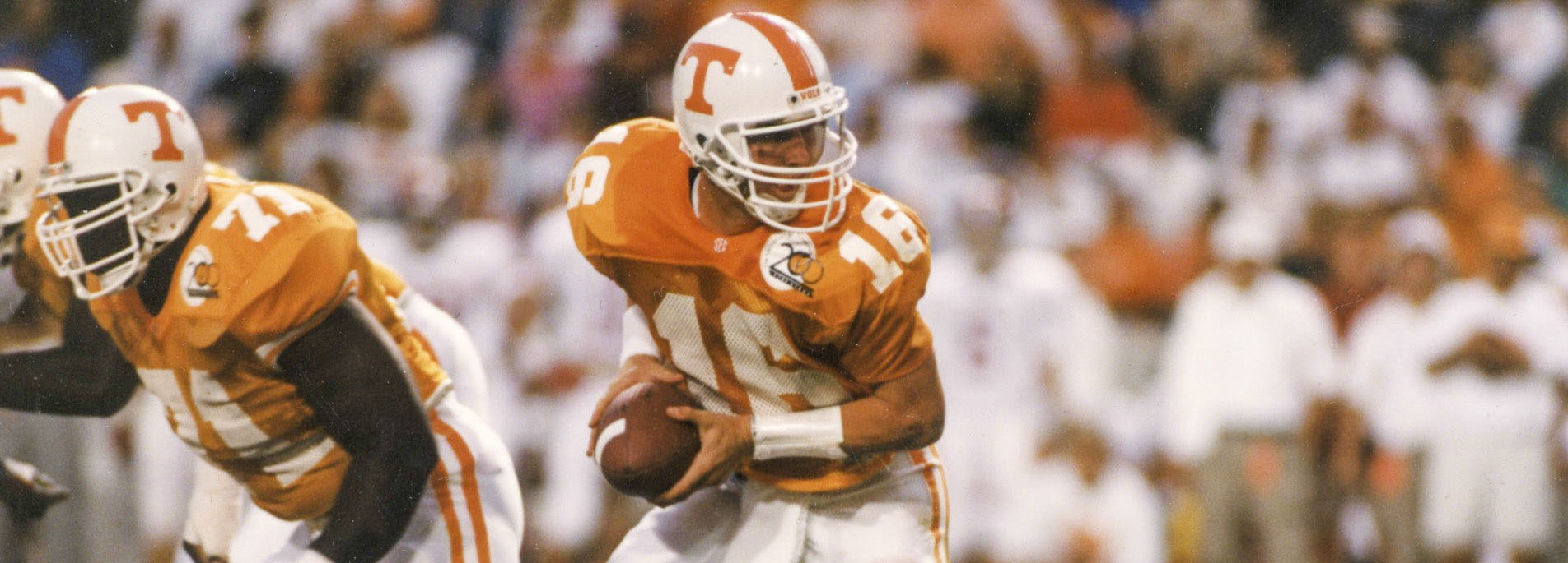 Peyton Manning takes a snap for Tennessee during a 1994 game against Alabama at Neyland Stadium.
