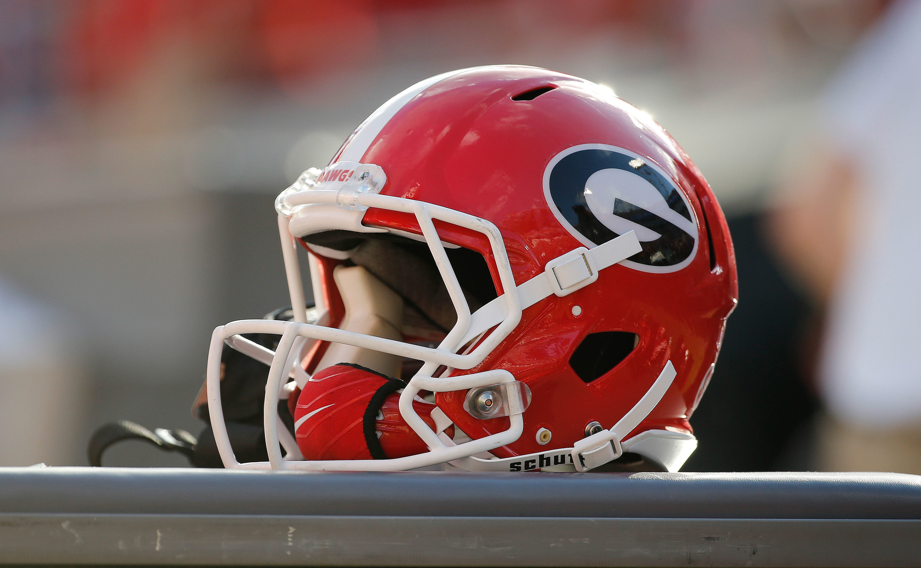 Georgia helmet on sideline in Jacksonville.