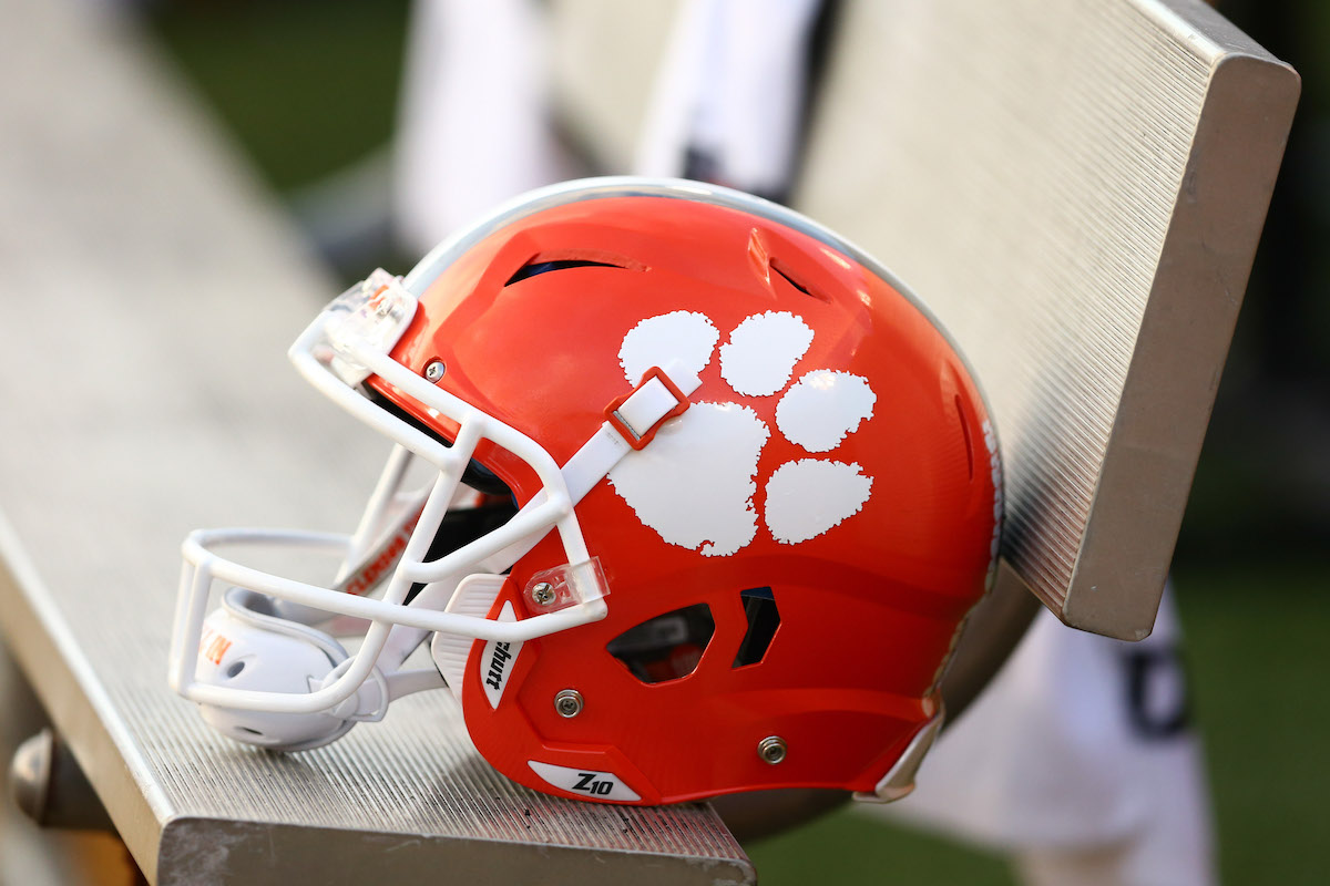 Clemson helmet on sidelines