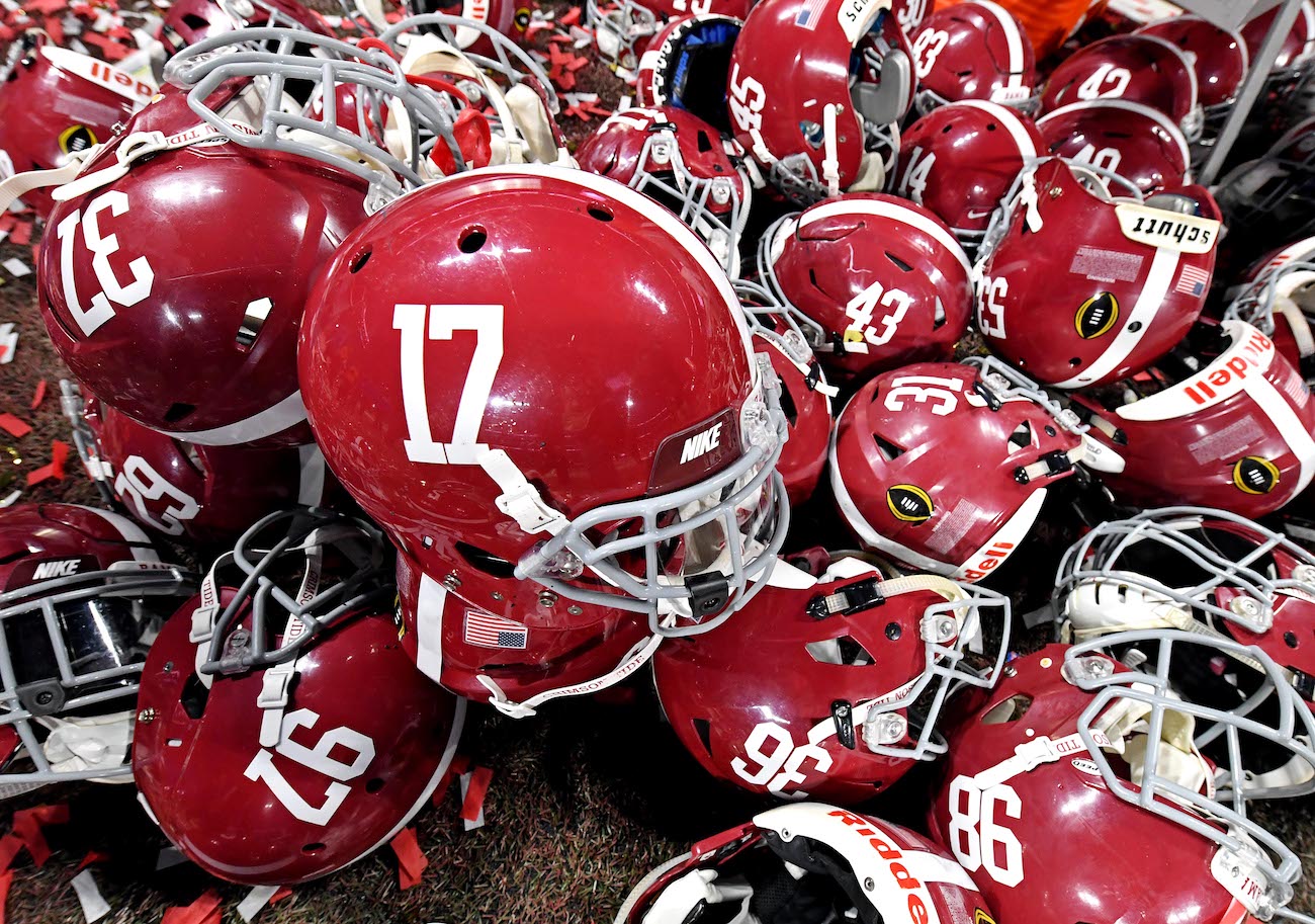 Alabama helmets after national championship game.