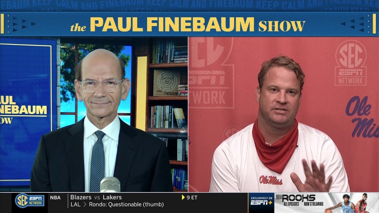 Ole Miss coach Lane Kiffin with Paul Finebaum