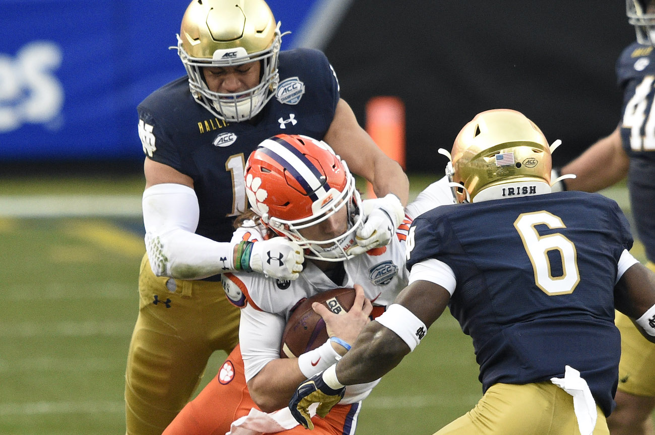 Notre Dame and Clemson play during the 2020 ACC Championship Game.