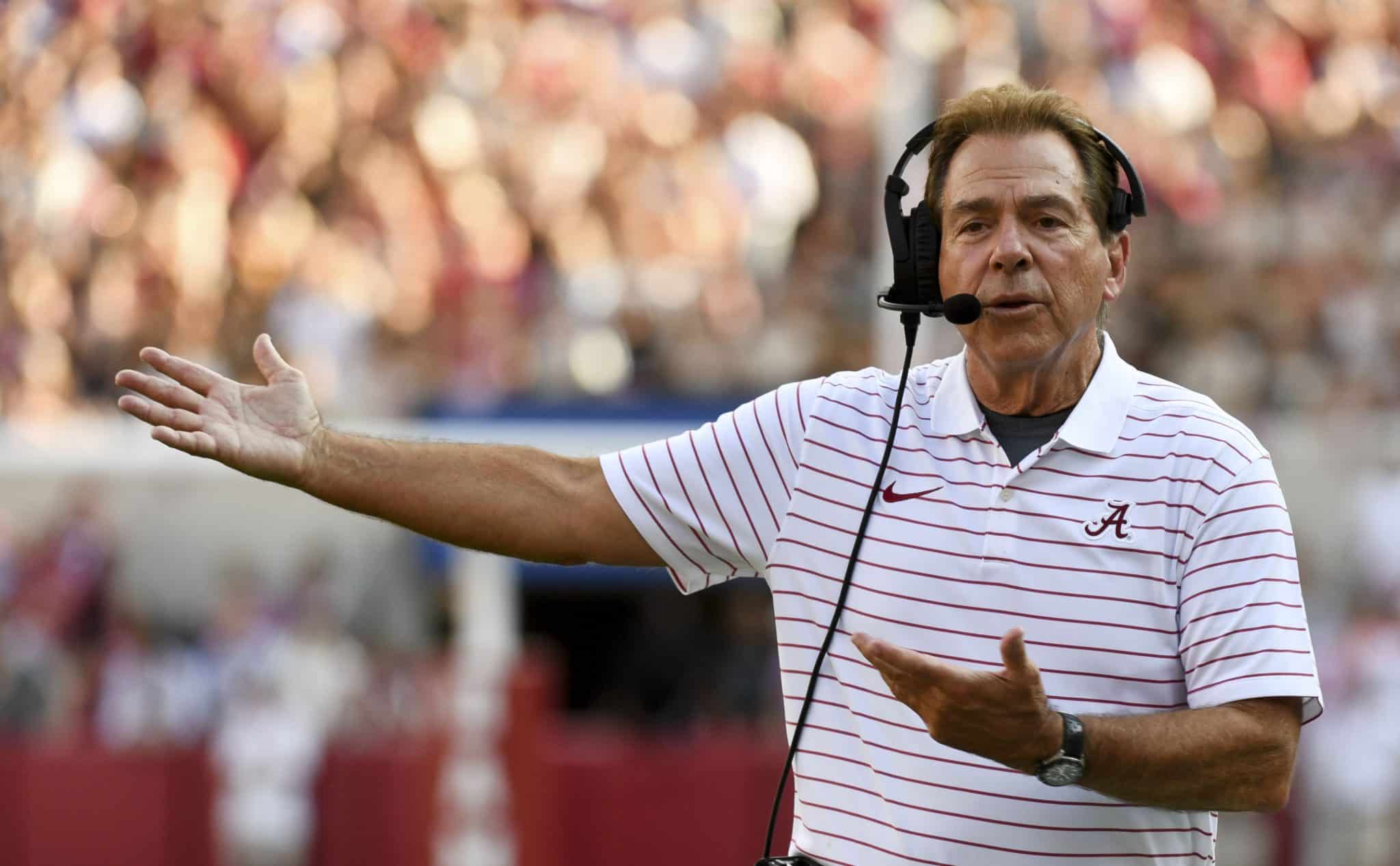Nick Saban coaches at Alabama.