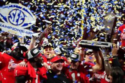 Georgia celebrates winning the 2024 SEC Championship Game.