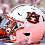 A close-up look at an Auburn football helmet.