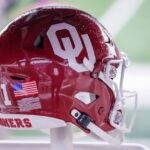 A close-up look at an Oklahoma Sooners football helmet.