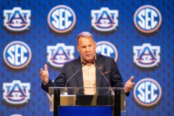 Auburn coach Hugh Freeze speaks.