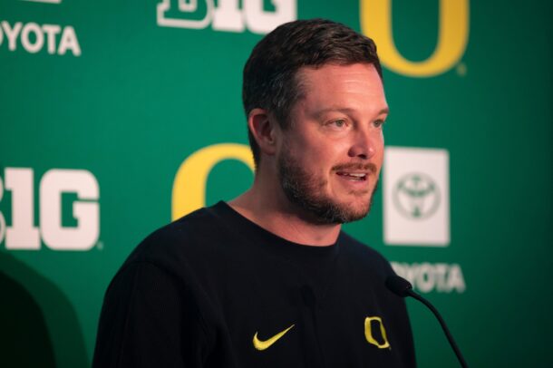 Dan Lanning speaks to press.
