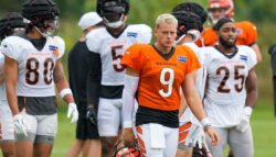 Joe Burrow on the practice field for the Cincinnati Bengals ahead of the 2024 NFL season.