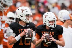 Quinn Ewers and Arch Manning during spring practice at Texas.