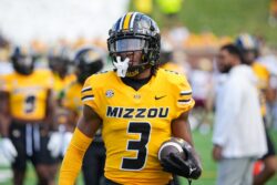 Luther Burden III warms up before a Mizzou football game.