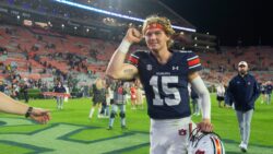 Auburn QB Hank Brown walks off the field.