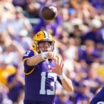 Garrett Nussmeier delivers a pass during LSU's game against UCLA on Saturday.