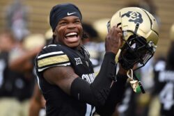 Travis Hunter before a home Colorado game.