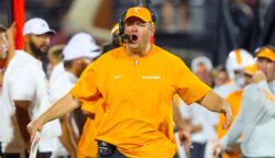 Josh Heupel reacts to a play during Tennessee's game at Oklahoma.