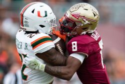 Florida State and Miami play football.