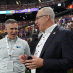 SEC and Big Ten commissioners shown speaking.