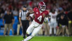 Jalen Milroe takes off running during Alabama's win over Georgia.