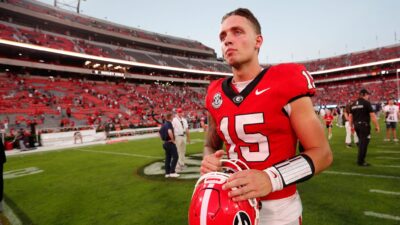 Carson Beck after a Georgia game in 2024.