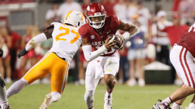 Arkansas quarterback Taylen Green.