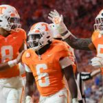 Tennessee RB Dylan Sampson celebrates scoring a touchdown against Florida.