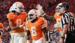 Tennessee RB Dylan Sampson celebrates scoring a touchdown against Florida.