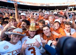 Texas celebrates winning the Red River Rivalry
