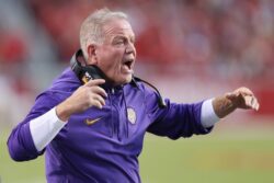 Brian Kelly during the LSU vs. Arkansas game in 2024