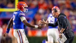 DJ Lagway and Billy Napier shown during a Florida game.